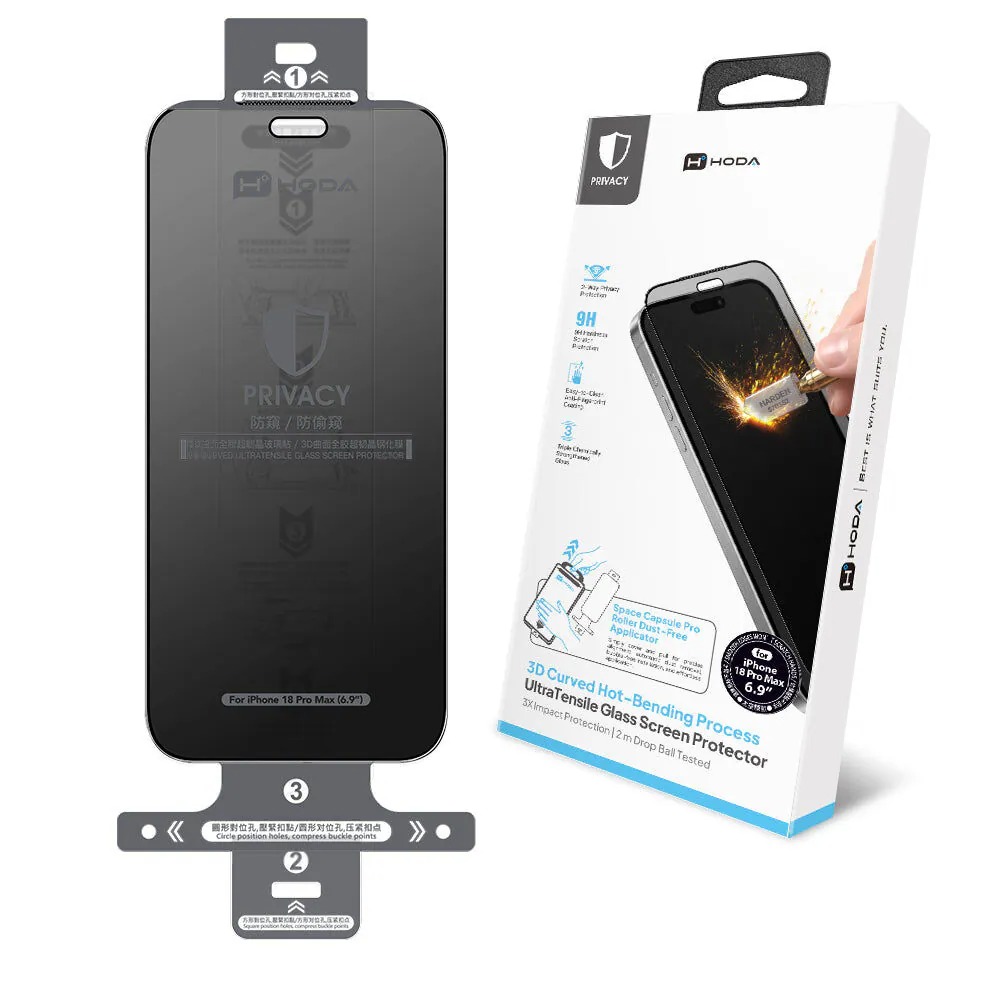 Cường lực Hoda 3D Privacy Hot-Bending Chống nhìn trộm iPhone 18 Pro Max (dán bằng máy chuyên dụng tại cửa hàng)