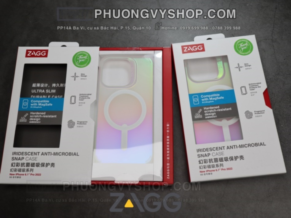 Ốp chống sốc iPhone 14 Promax - Zagg IRIDESCENT magsafe (Cầu vồng)